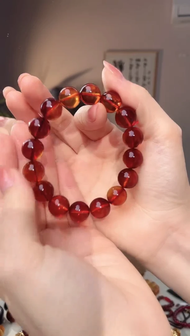 裸石琥珀未镶嵌12+ 红蓝珀圆珠手串