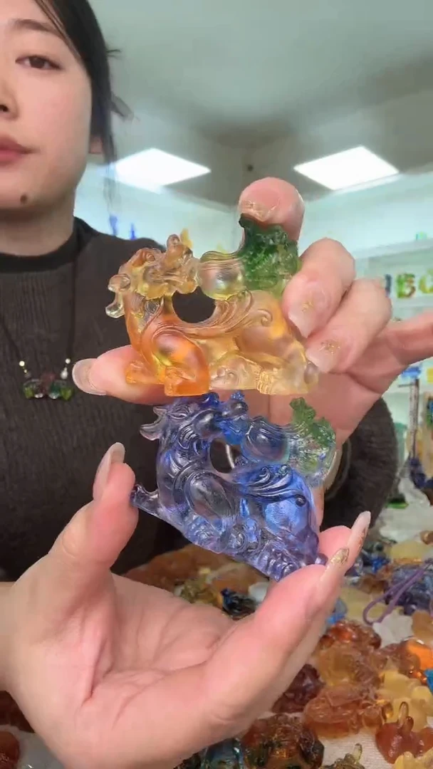 手工艺品琉璃蓝色+黄色貔貅