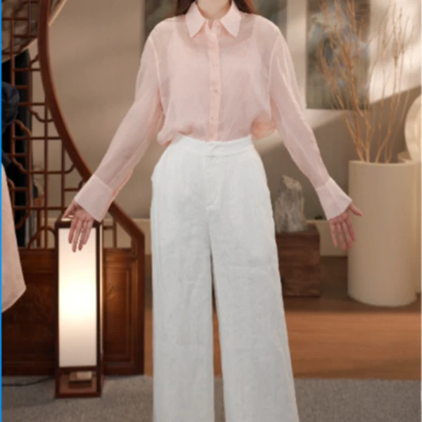 生活在左时尚百搭休闲阔腿裤2025夏季新品白色长裤F1952322