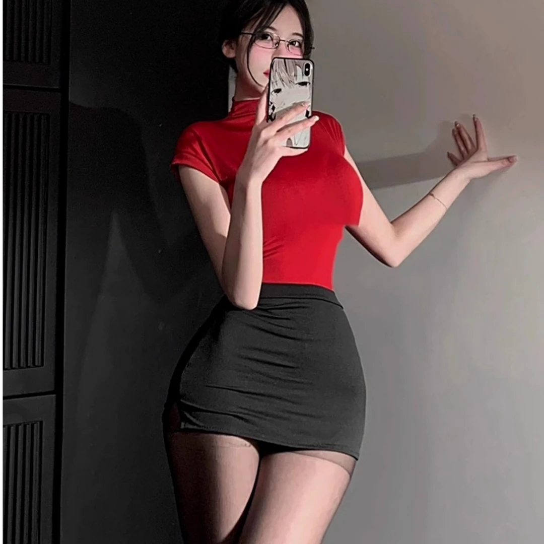 欧美风性感辣妹ol秘书制服上衣黑丝修身包臀短裙纯欲套装