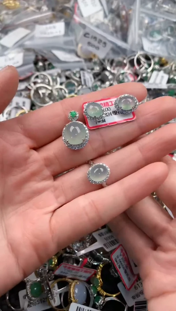 银S925镶嵌戒指翡翠5                    5