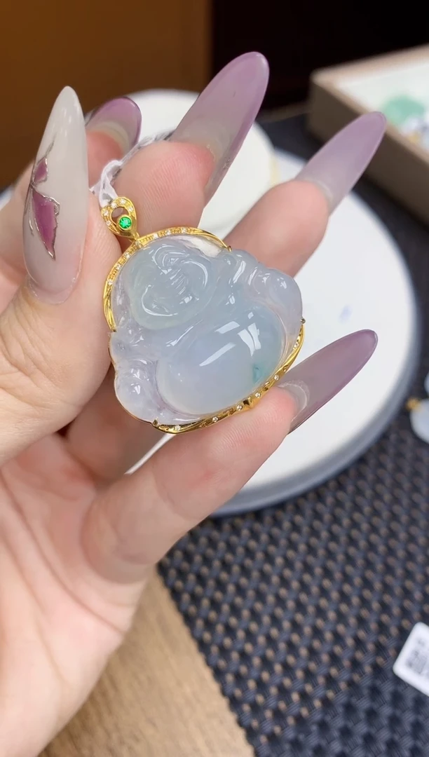 翡翠挂件18K金镶嵌347   天然翡翠A货