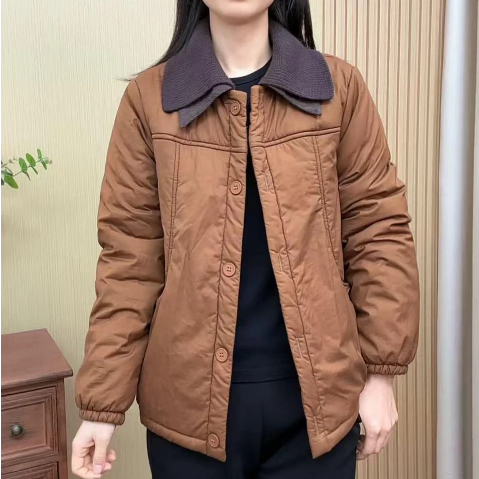 冬季新款加绒加厚棉服休闲时尚双层翻领保暖百搭女装