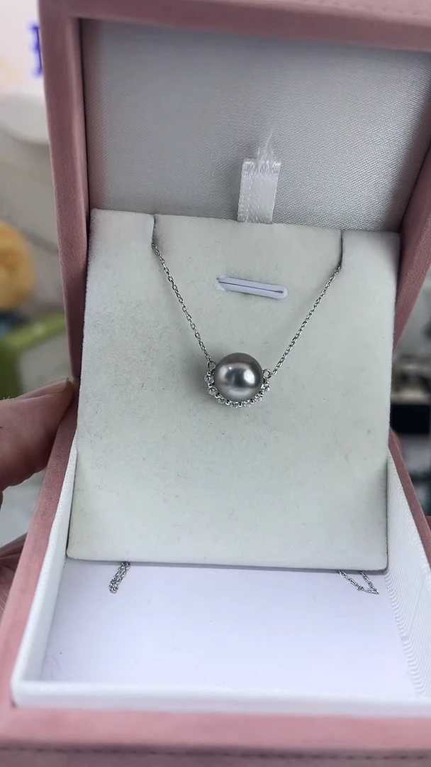 颈饰银S925镶嵌海水珍珠天然珍珠极光大溪地吊坠