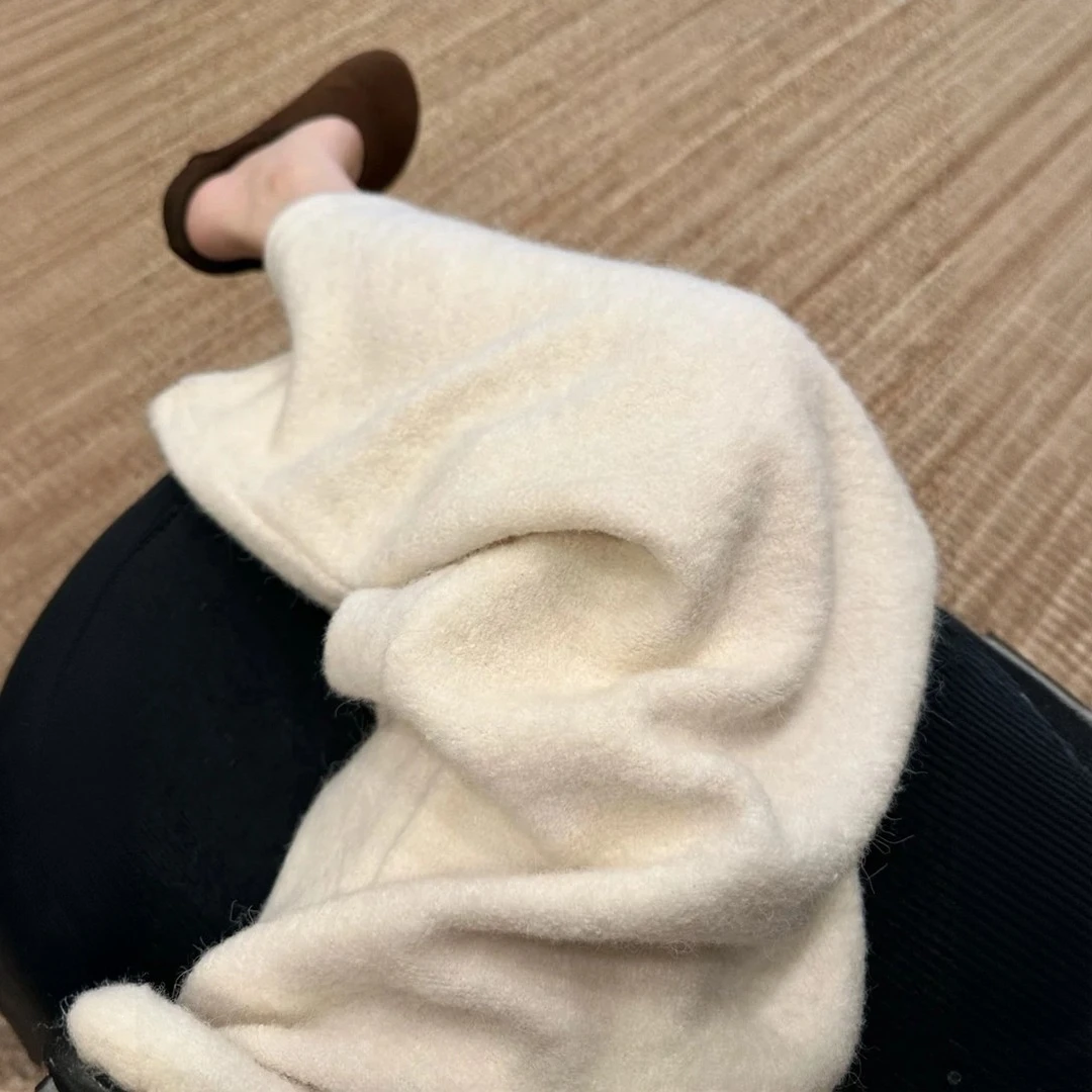 米白色加绒阔腿裤女秋冬2025新款宽松显瘦小个子毛绒直筒休闲裤子