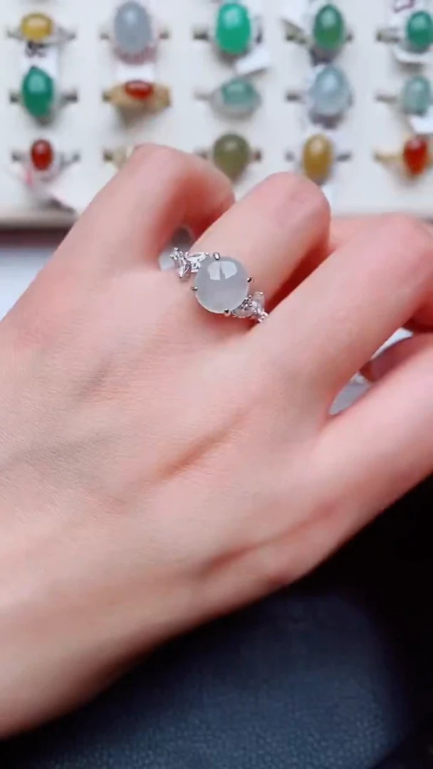 银S925镶嵌戒指翡翠...