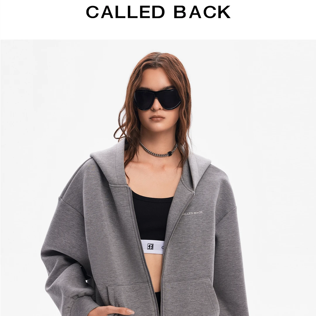 CALLED BACK四季百搭纯色宽松休闲空气棉灰色连帽卫衣0242