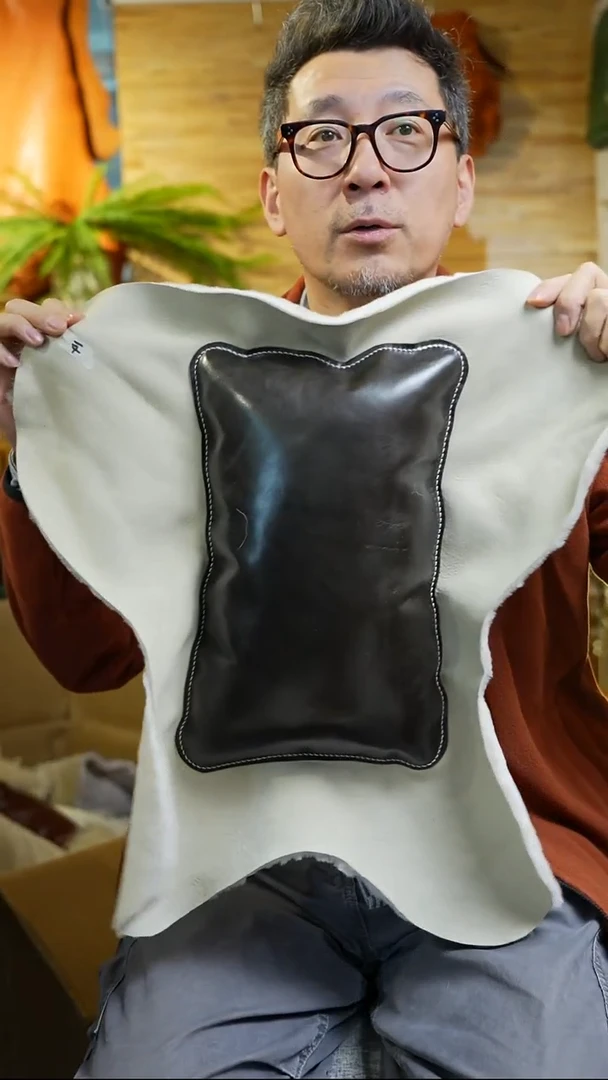 羊毛配牛皮真皮靠垫14号