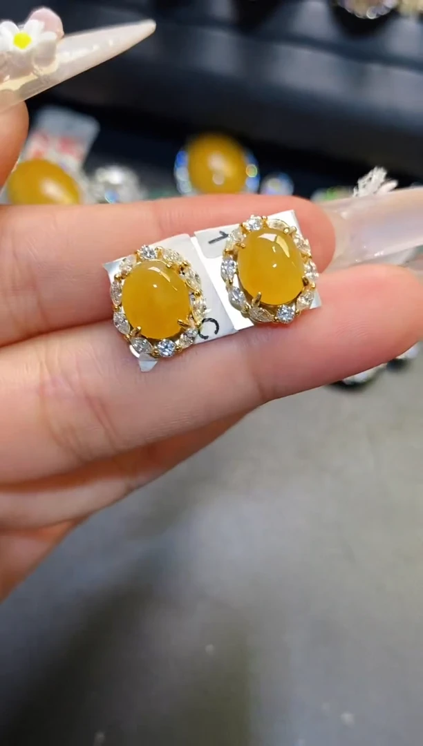银S925镶嵌翡翠耳饰天然