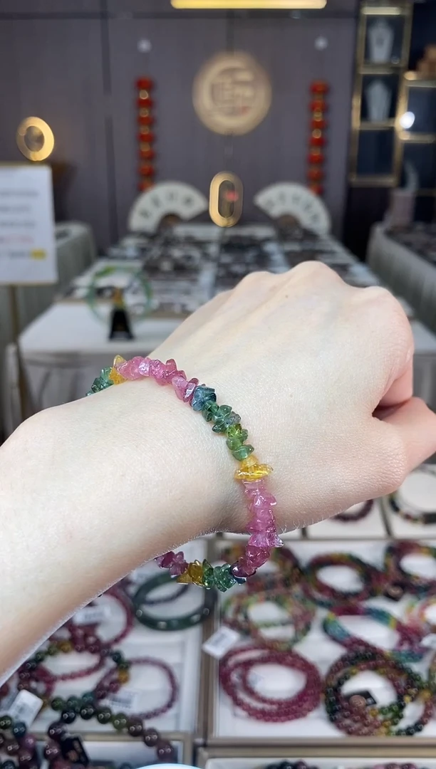 未镶嵌老矿碧玺色标彩虹原石单圈手链碧玺dan多样性发货一条