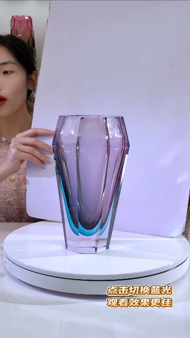 琉璃A***g微瑕湖水绿紫色冰花花瓶