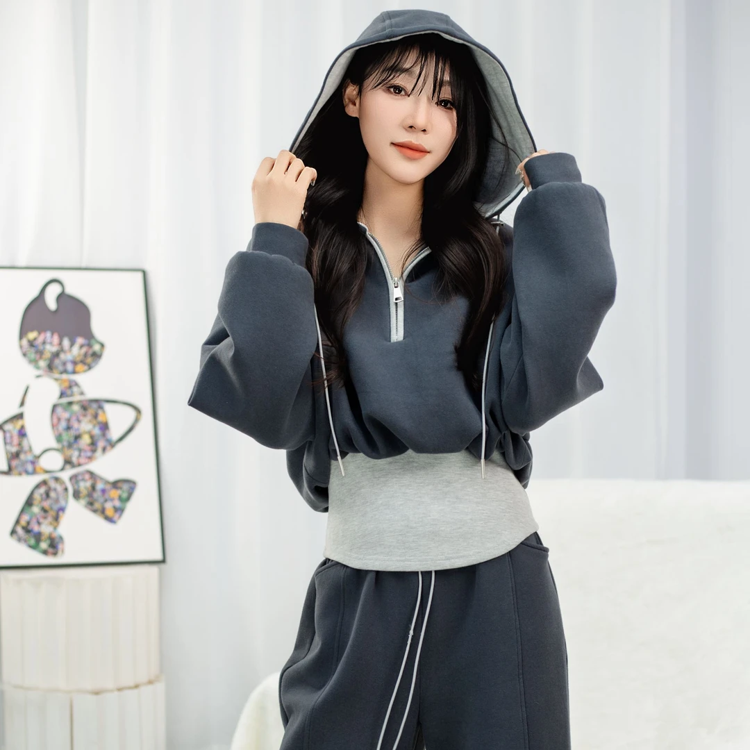 时尚套装休闲风女装帽衫连帽运动显瘦套装宽松时尚秋冬