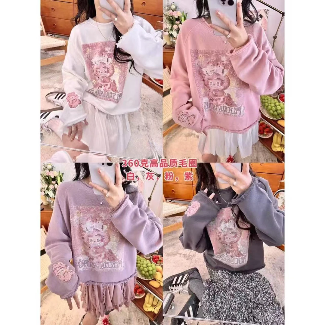 小雅姐姐 【烟花拉布】卡通刺绣纯棉毛边圆领卫衣IM64