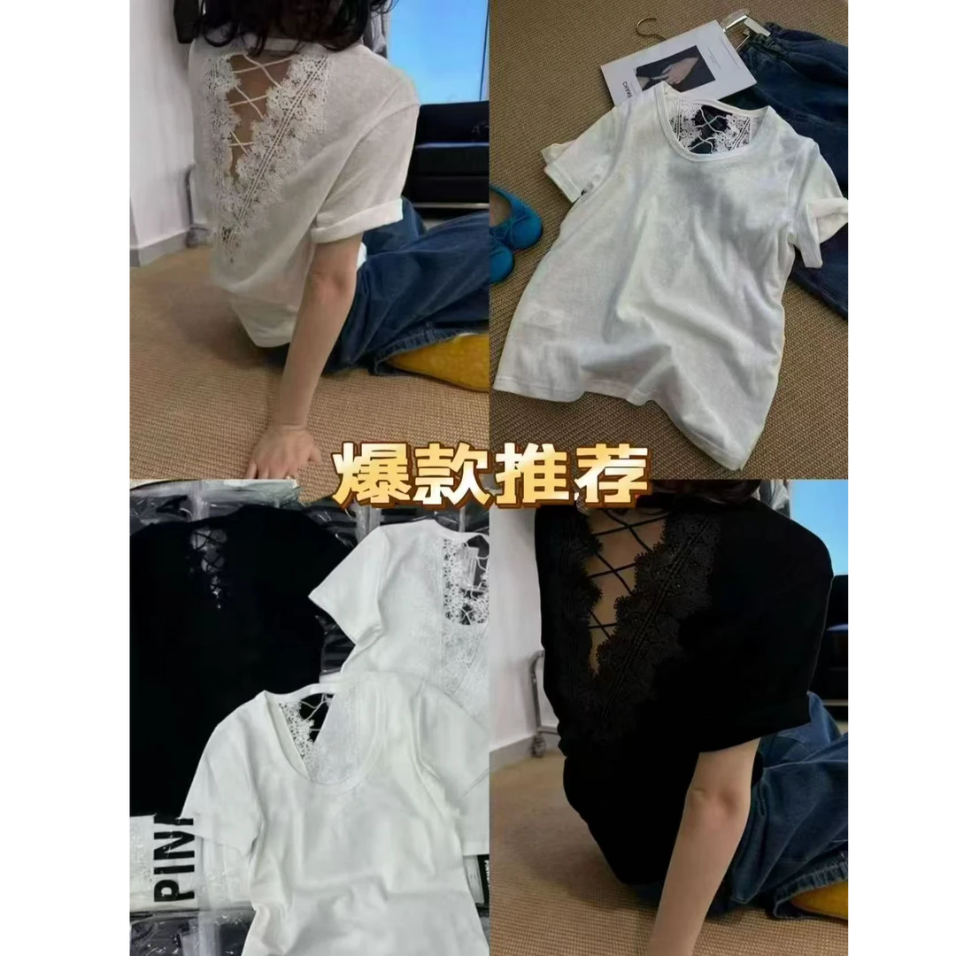 ZOZO-3337--839春夏新款女后背蕾丝小性感百搭体恤