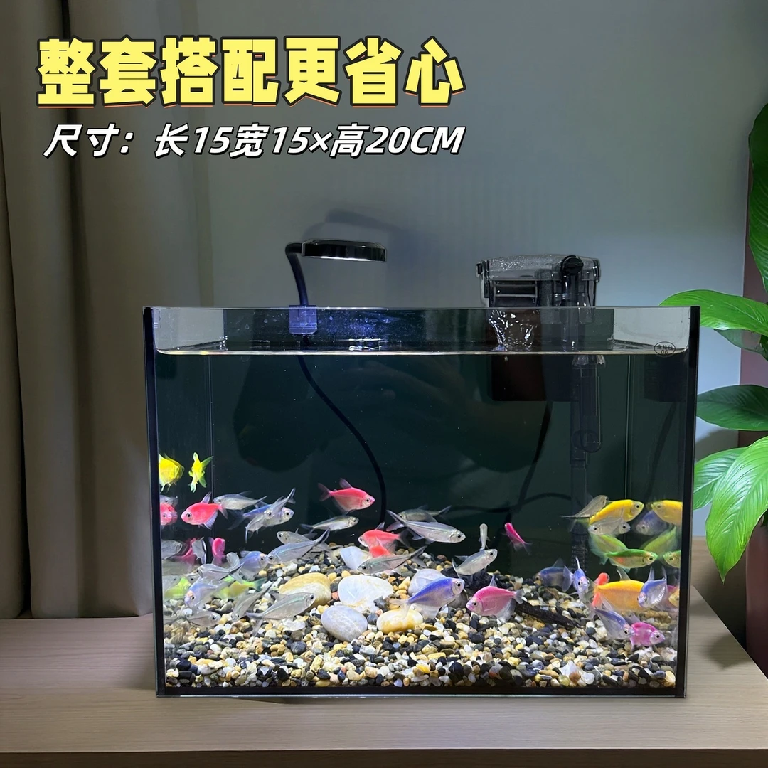 【30×18×22CM】全套发货超白玻璃鱼缸5毫米加厚桌面鱼缸家用小鱼缸