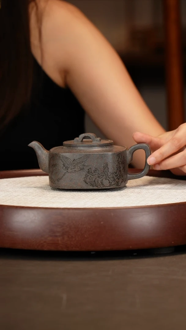 茶壶紫砂【潘春芳】冰窖天青四方君玉240c+盖碗