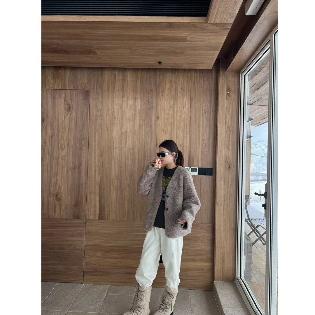 【梓铭】901~冬日来信～100%羊毛真毛v领皮毛一体真毛皮草外套女冬