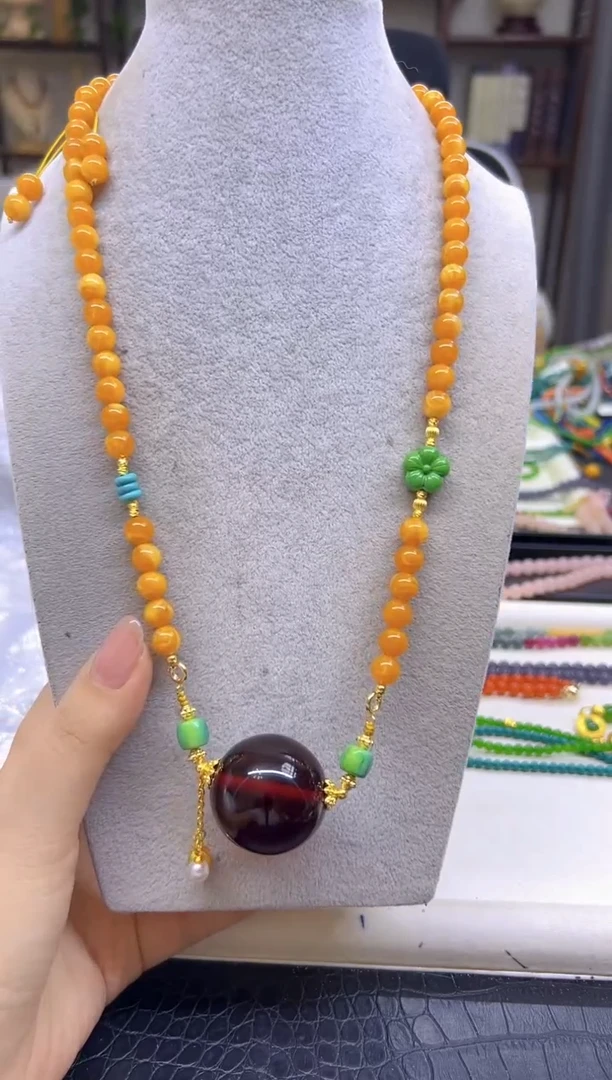 血珀毛衣链未镶嵌DIY款M813