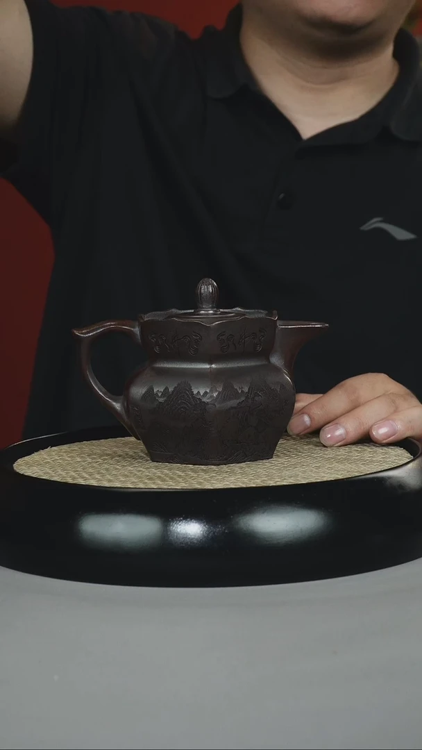 茶壶紫砂黑料石红 六方僧帽