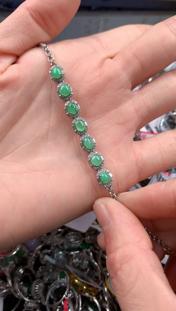 银S925镶嵌戒指翡翠5          7