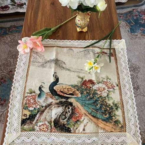 ZN030-3棉麻【60*60】孔雀棉麻交织布桌布茶几布莫奈油画