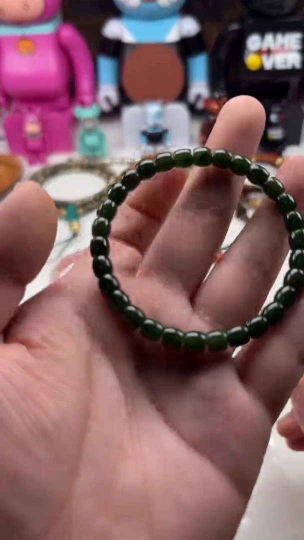 【闪购商品】和田玉（碧玉）直切手串未镶嵌和田玉碧玉菠菜绿手串