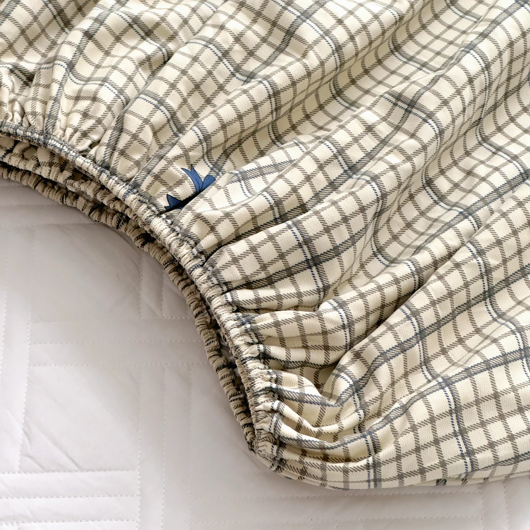 【京かわ会社】磨毛双层纱床笠180*200cm 灰小格