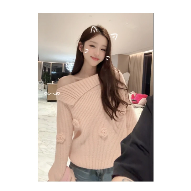 【CHASINGLIGHT】“心动女嘉宾”芭蕾感一字肩花朵毛衣 M1199