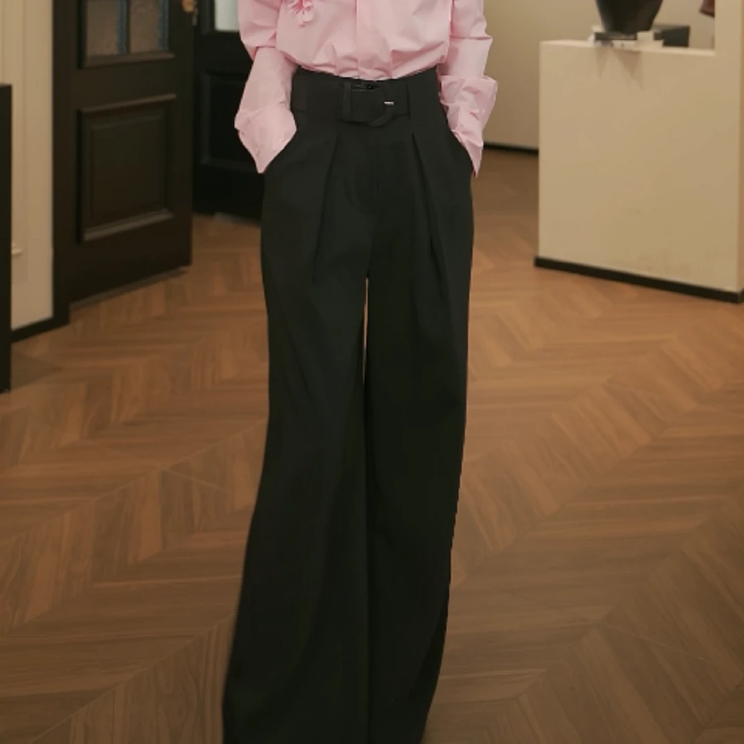 早春新款设计师款直筒阔腿裤高腰显瘦时尚长裤休闲裤气质西装裤