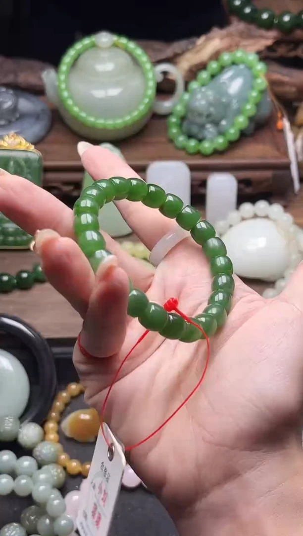未镶嵌手串和田玉卡9俄料碧玉 极限弧9011666