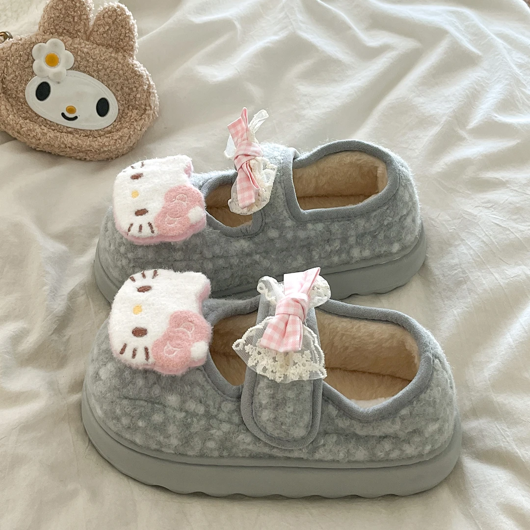 卡通可爱凯蒂猫包跟棉拖鞋女2025秋冬新款外穿加绒保暖厚底毛毛鞋