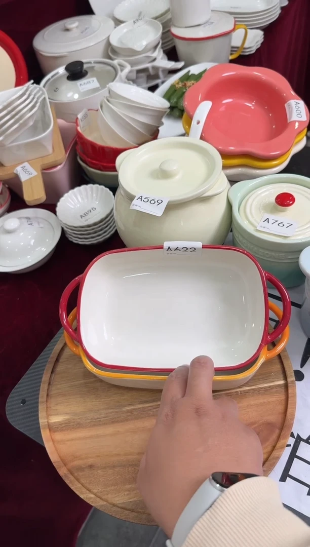 摆件陶A622 双耳烤盘1橙+1红