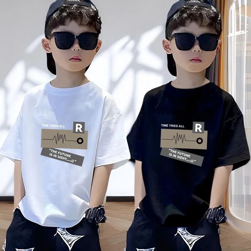 男童纯棉t恤短袖宽松夏季新款中大童短袖T恤男孩休闲印花上衣潮童