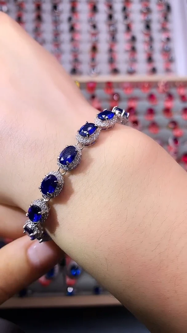 【闪购商品】蓝宝石手链银S925镶嵌111111