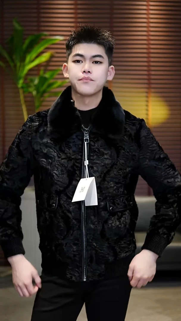 48码（100-125斤）男士兔毛领夹克9182