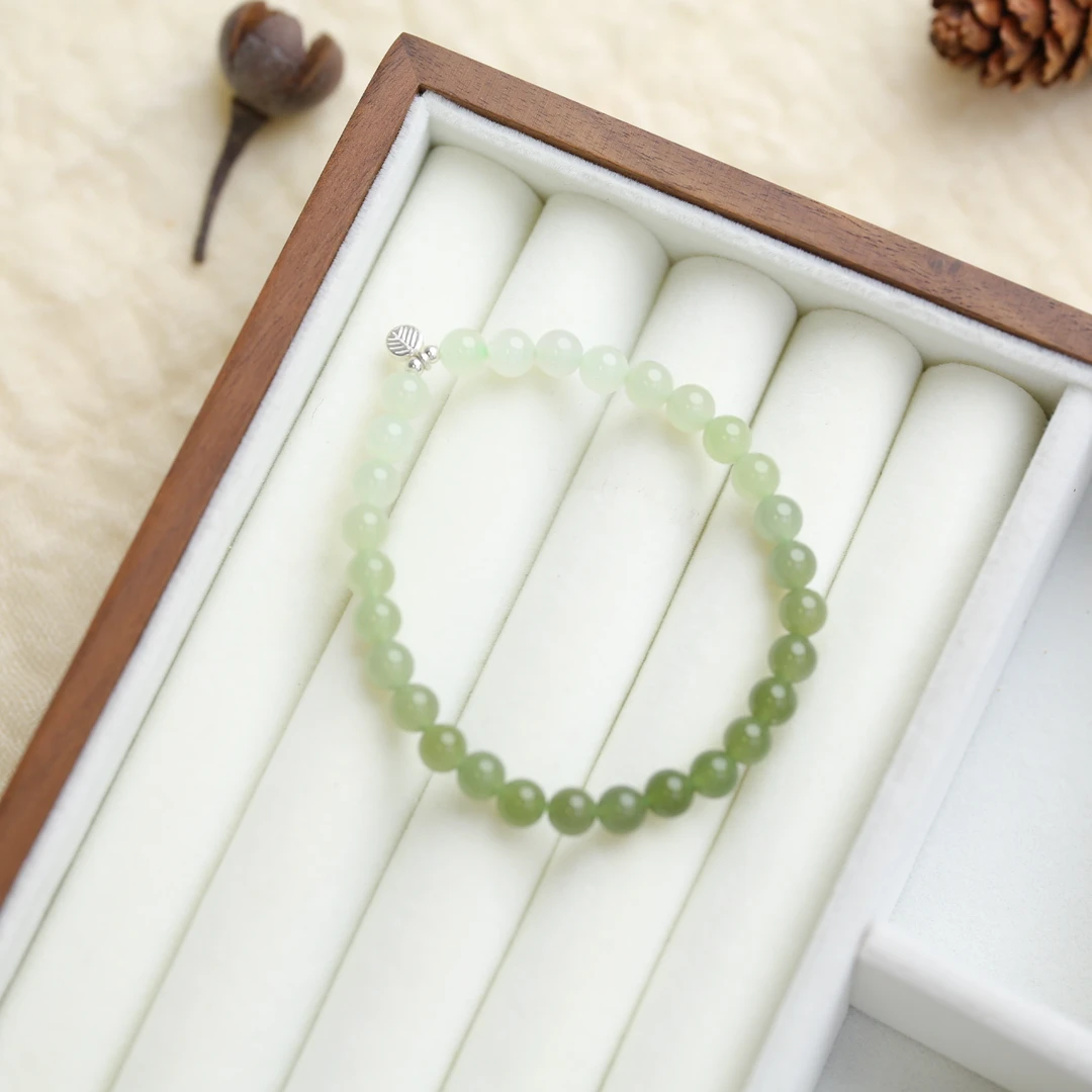 【海边】渐变晴水和田玉 925银配饰 小叶子手串（多样性发货）