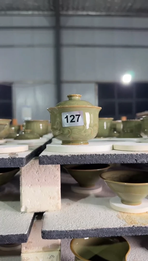 耀州窑仰山水波盖碗127