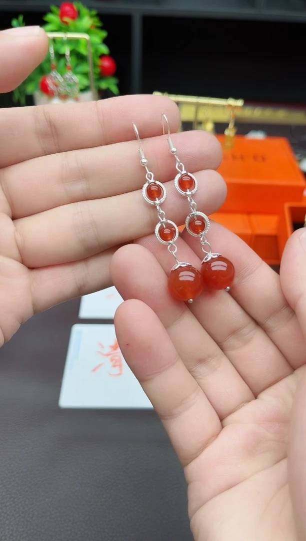 玛瑙/玉髓耳饰银S925镶嵌903000