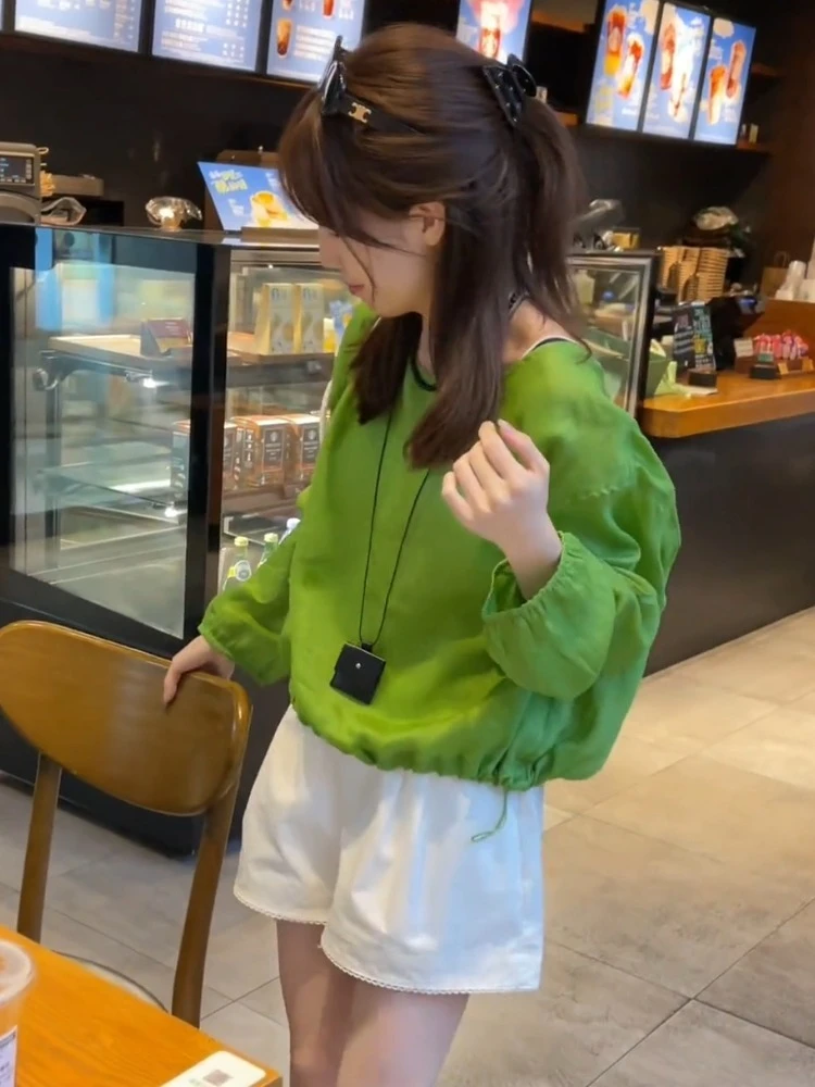 法式小资上衣秋时尚时髦洋气多巴胺巨好看超火减龄高级感绿色衬衫