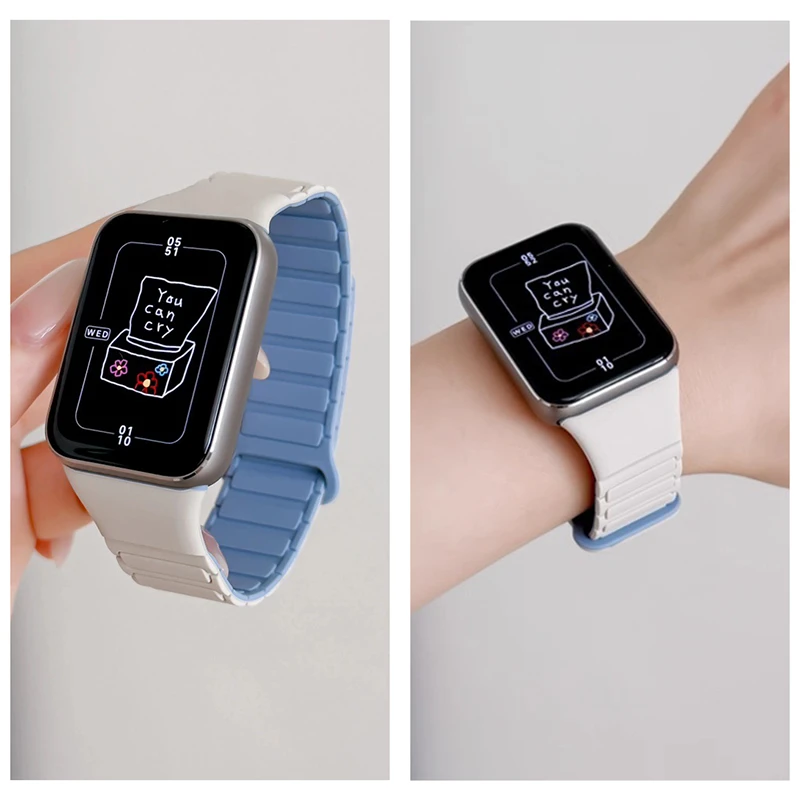 适用小米手环10/9pro手表带工装硅胶回环款三珠磁吸8pro硅胶表带