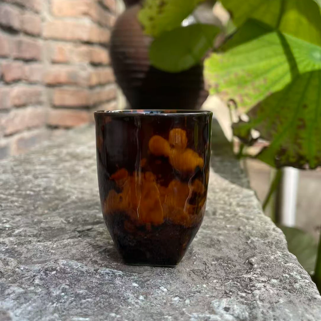 新款玳瑁釉太极孔方杯