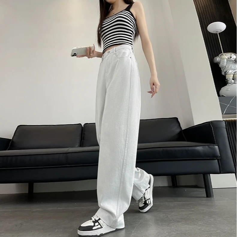 高个子加长高腰直筒牛仔裤女春秋季2025新款175设计感宽松阔腿裤