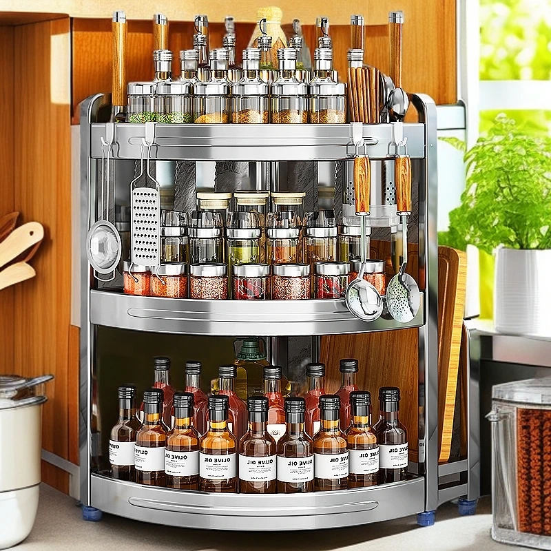 厨房转角调料置物架不锈钢调味品料三角收纳架多功能三脚架子家用