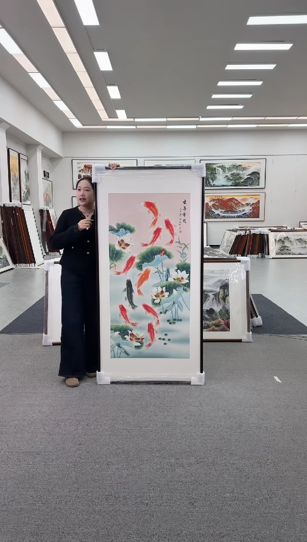 国画手绘  172*85  九鱼图