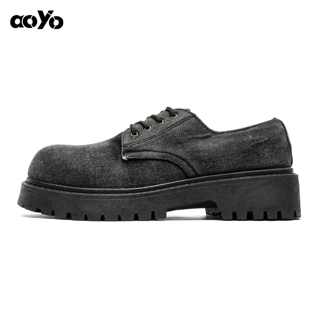 aoyo"无主系列"CleanFIt黑牛仔做旧德比鞋 男士皮鞋时尚百搭透气