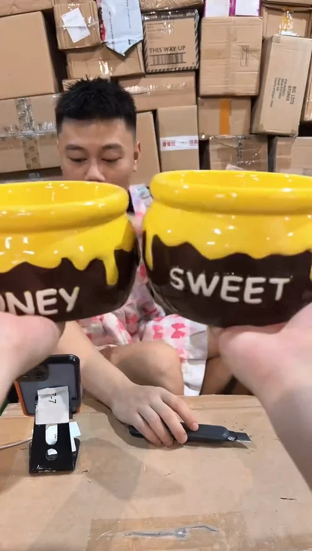 瓷片棕色蜂蜜狗粮碗2件套