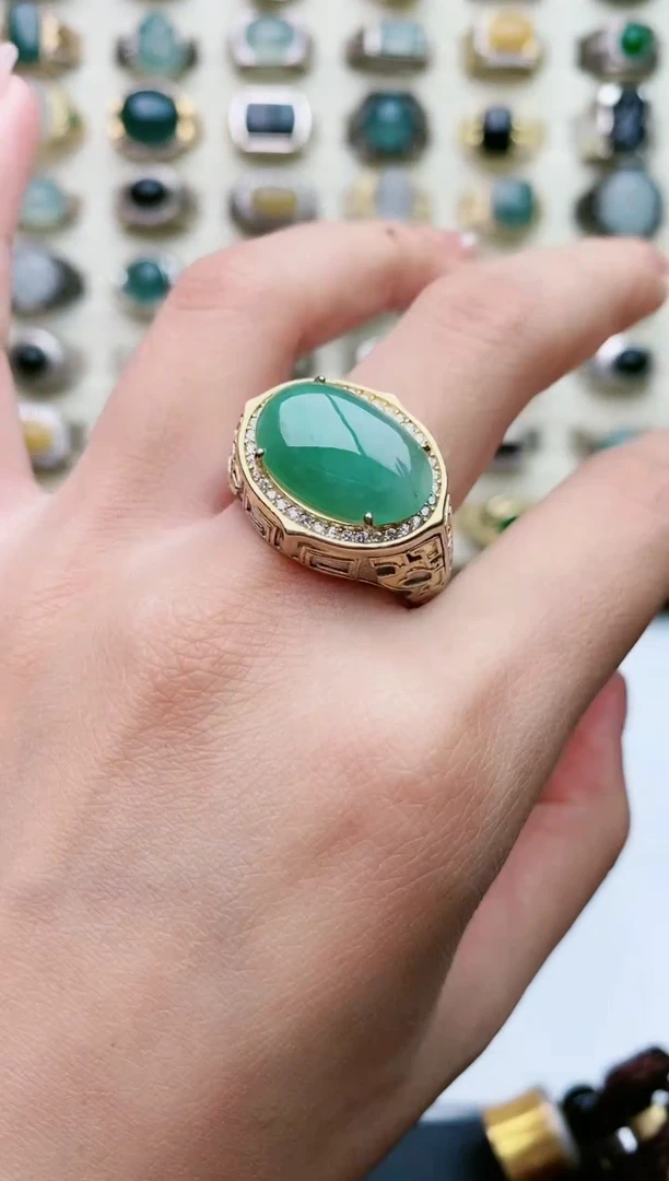 翡翠戒指银S925镶嵌天然翡翠男戒