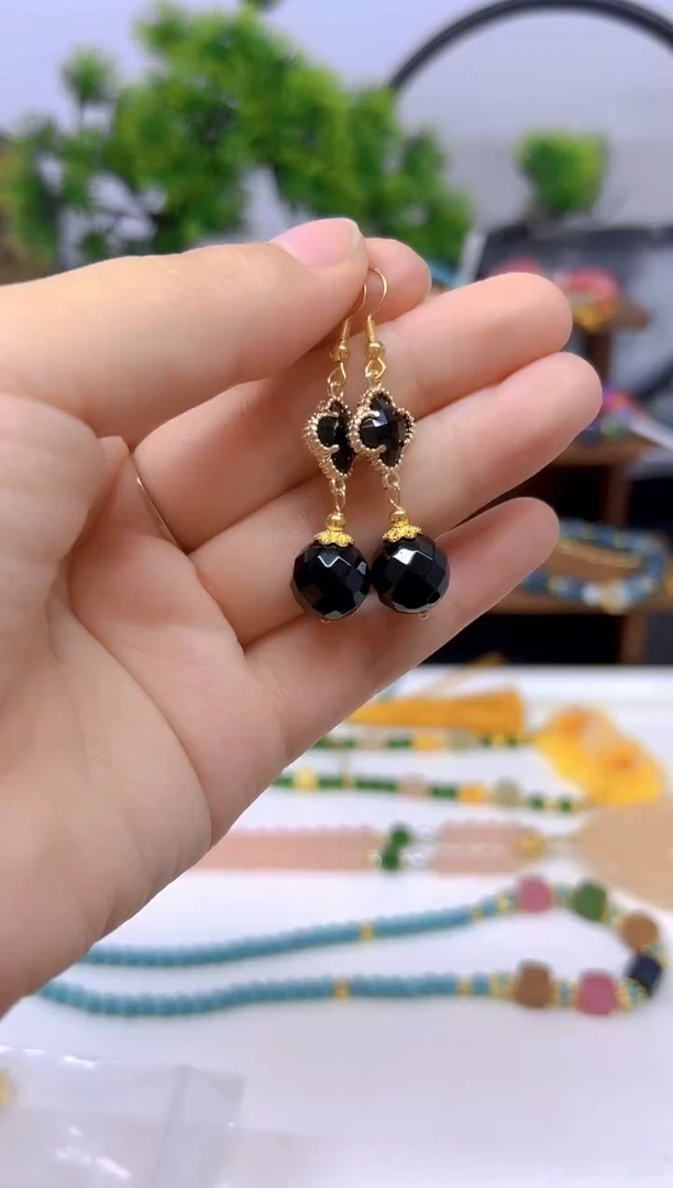 玛瑙/玉髓耳坠14K金镶嵌E575