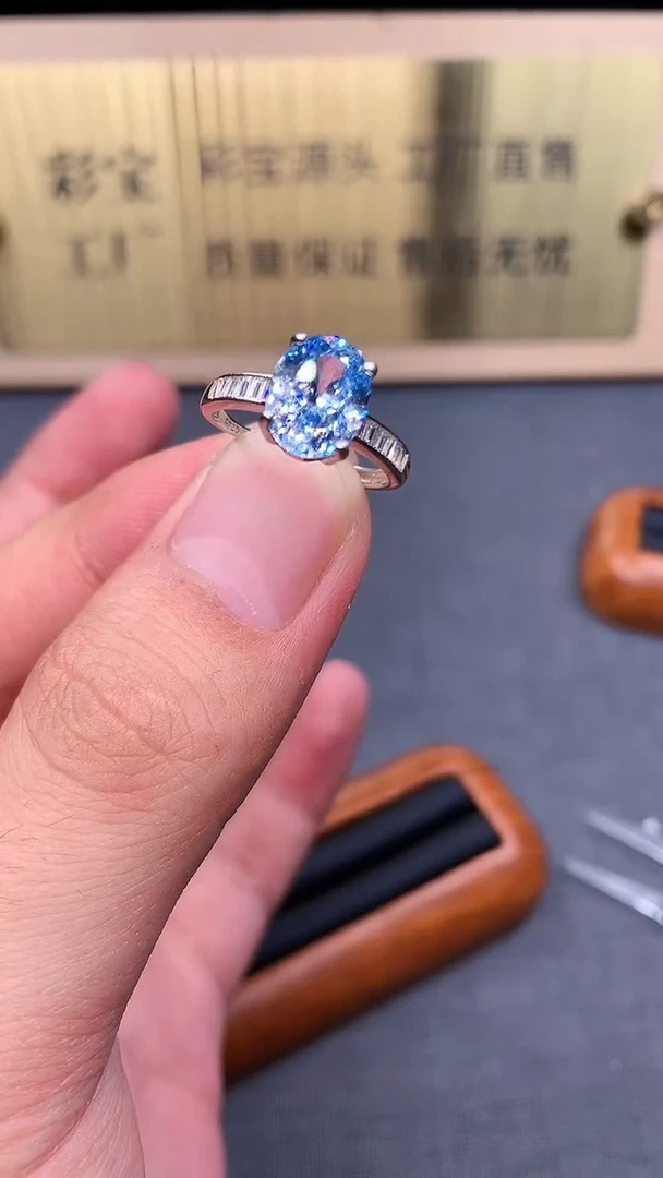 海蓝宝石戒指银S925镶嵌4532