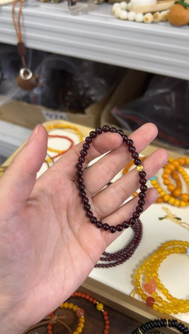 手链银S925镶嵌石榴石酒红石榴石银猫眼珠手链[1143]